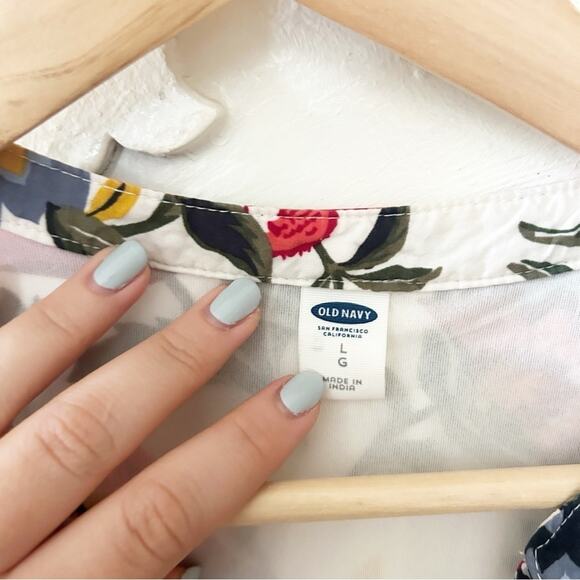 Old Navy Floral Print Long Sleeve Mini Dress V-Neckline Pleated Size L Large - Picture 4 of 6